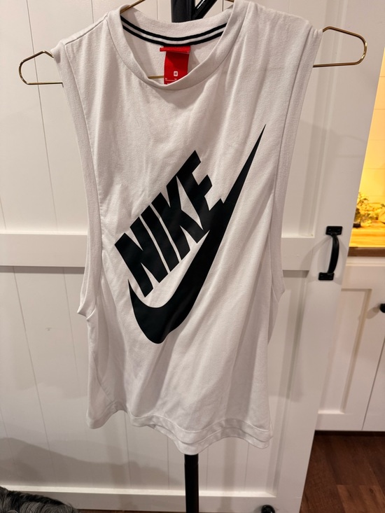 Nike Tops - Nike White Sleeveless Athletic Tank with Black Swoosh